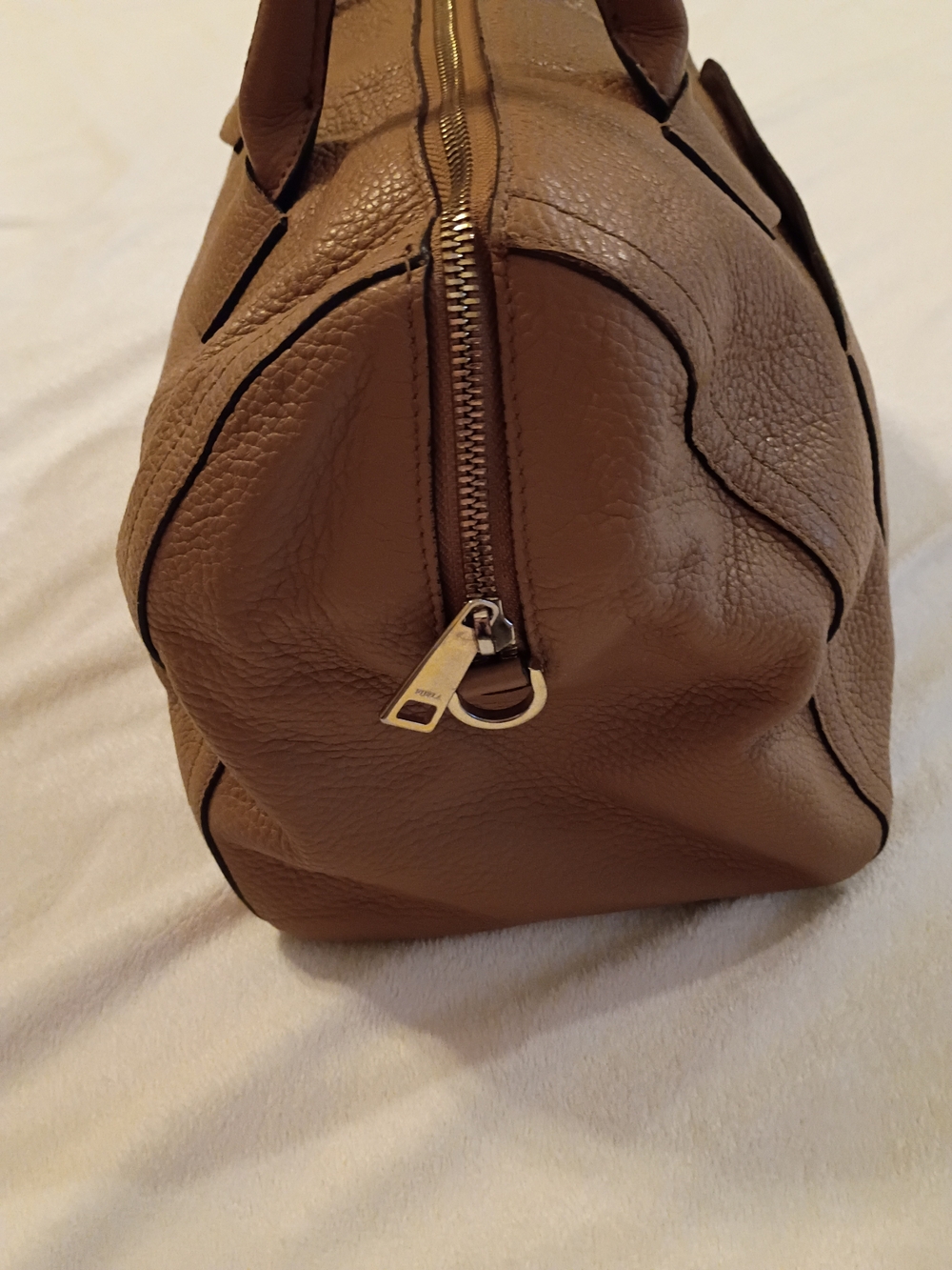 Furla Alba Medium Pebbled  Leather Satchel Bag Cross Body In Caramello - Picture 6 of 13